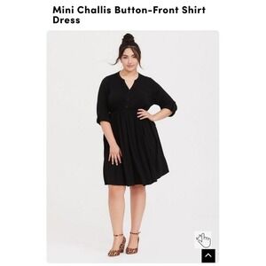 Torrid Mini Challis Button Front‎ Shirt Dress Size 3 Black